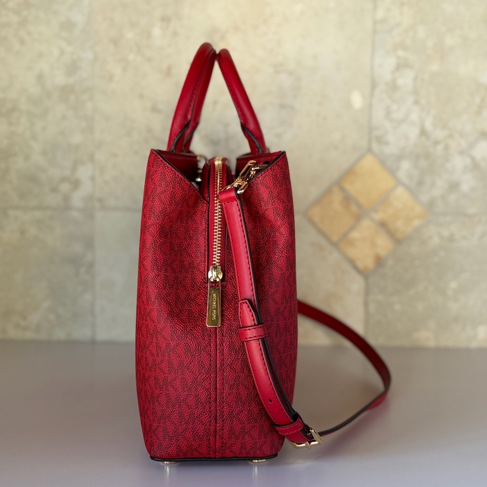 Michael Kors Camille LG Satchel Shoulder Bag MK Red Multi - Picture 3 of 11